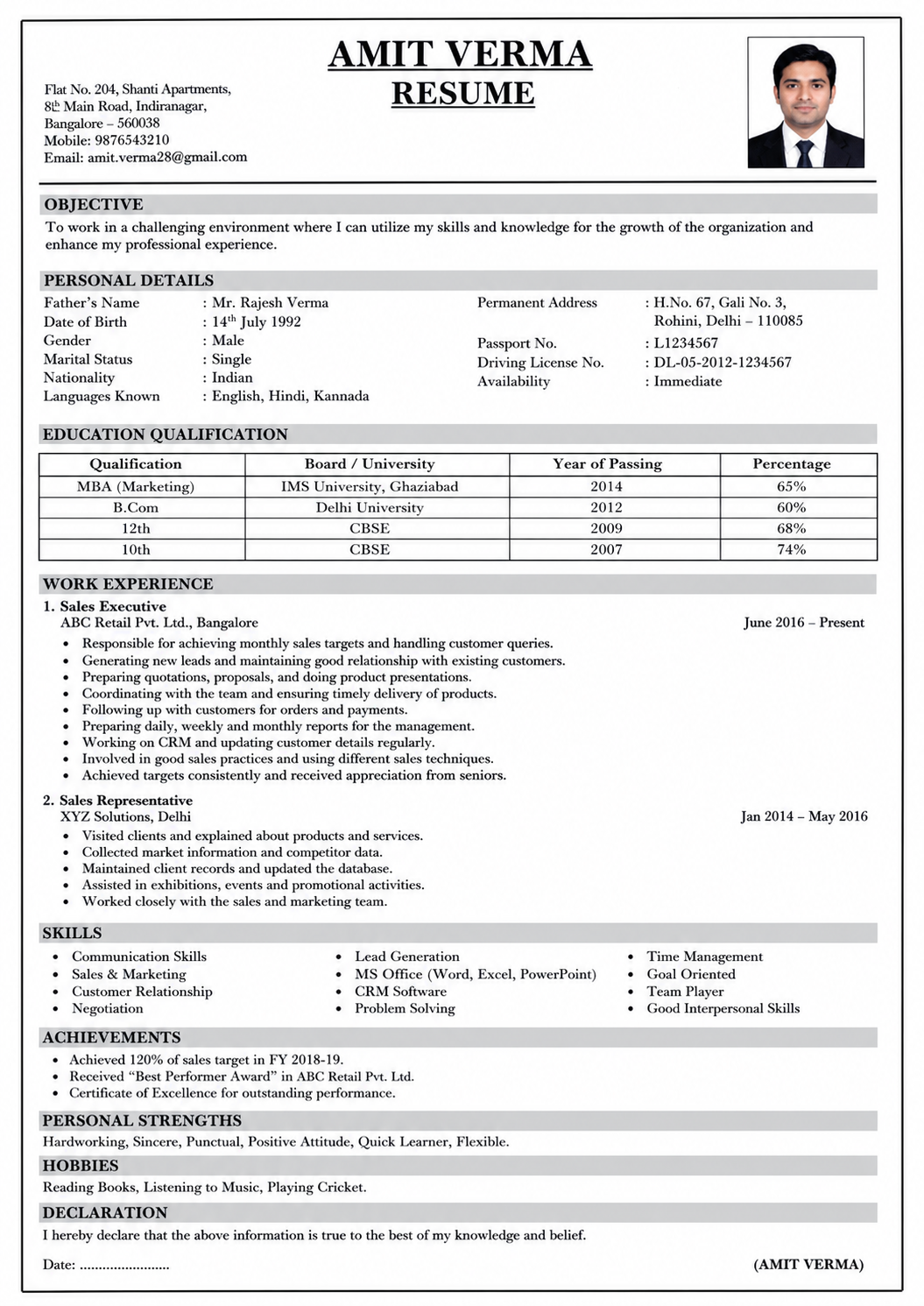 AI-created BEFORE resume example 2